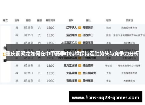 重庆铜梁龙如何在中甲赛季中持续保持连胜势头与竞争力分析